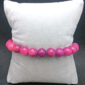 Pink Jade Gemstone Bracelet 8mm Artisan Made Stretch Beaded Colorful Vibrant New